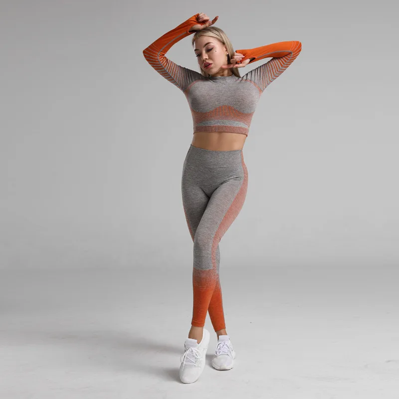 Женский комплект для йоги в рубчик спортивная одежда из 2 предметов