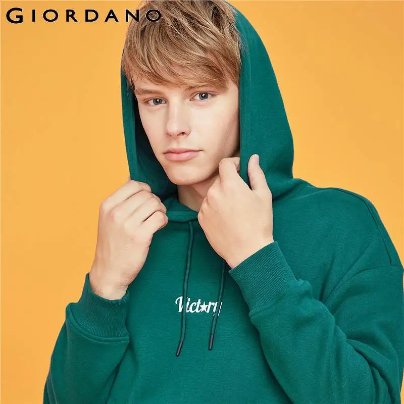 Giordano мужские свитшоты с буквенным принтом, графический накладной карман с капюшоном, внутренняя флисовая Толстовка Sudaderas Para Hombre 94099784