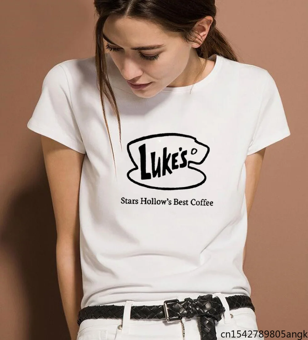 

Luke's Stars Best Coffee Funny T Shirt Women Top Short Sleeve White Femme Casual