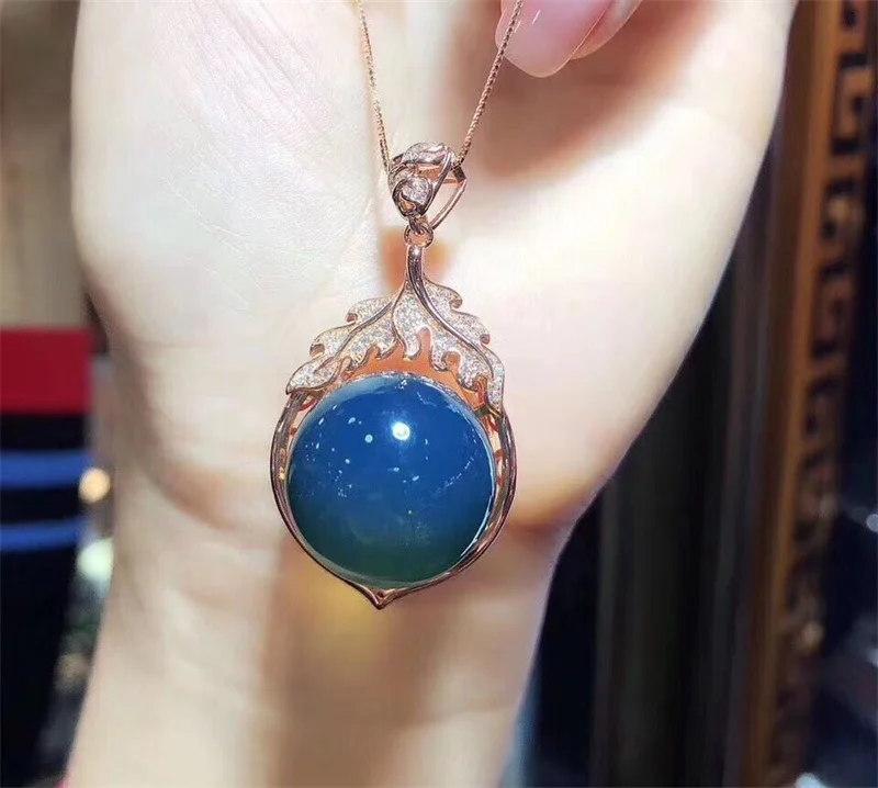 

SHIQING 5A Nature blue amber fashion mermaid tail beauty blue necklace for girls women
