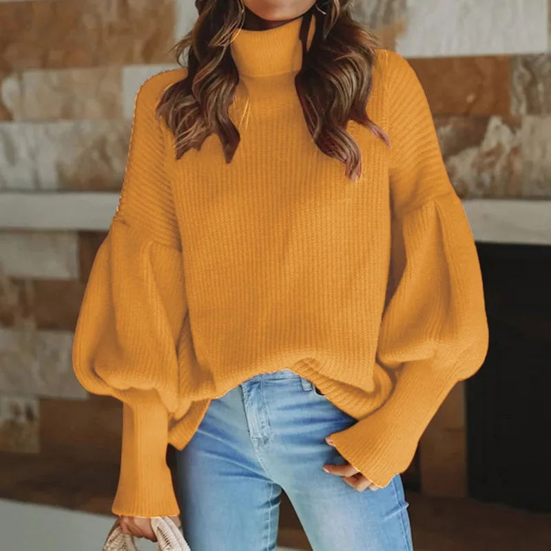 Осенне-зимний свободный свитер с высоким воротом повседневный женский джемпер