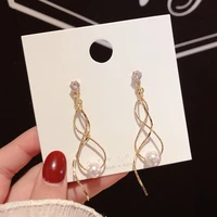 s925 silvers needle korean pearl long dangle earrings feminine design exquisite jewelry luxury party 2021