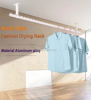 nordic style white drying rack with card slot fashion aluminum alloy clothes drying rod balcony ceiling mounted clothes rack