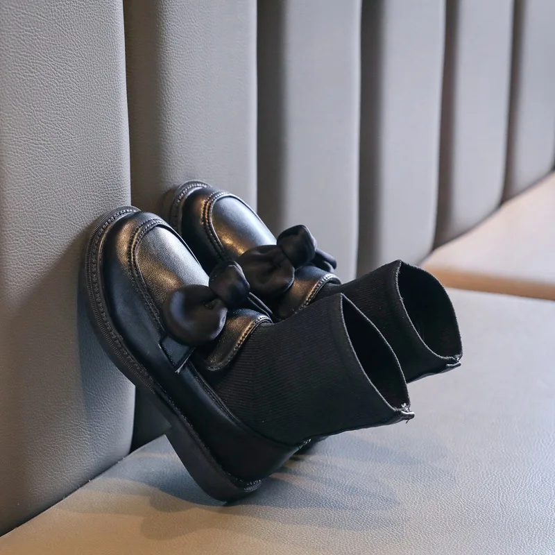 

Girls Shoes For Kids Beige Autumn Leather Boots Sneakers For Children Ankle Fashion Bow Socks Child Chelsea Boots 2021 8 12 Year