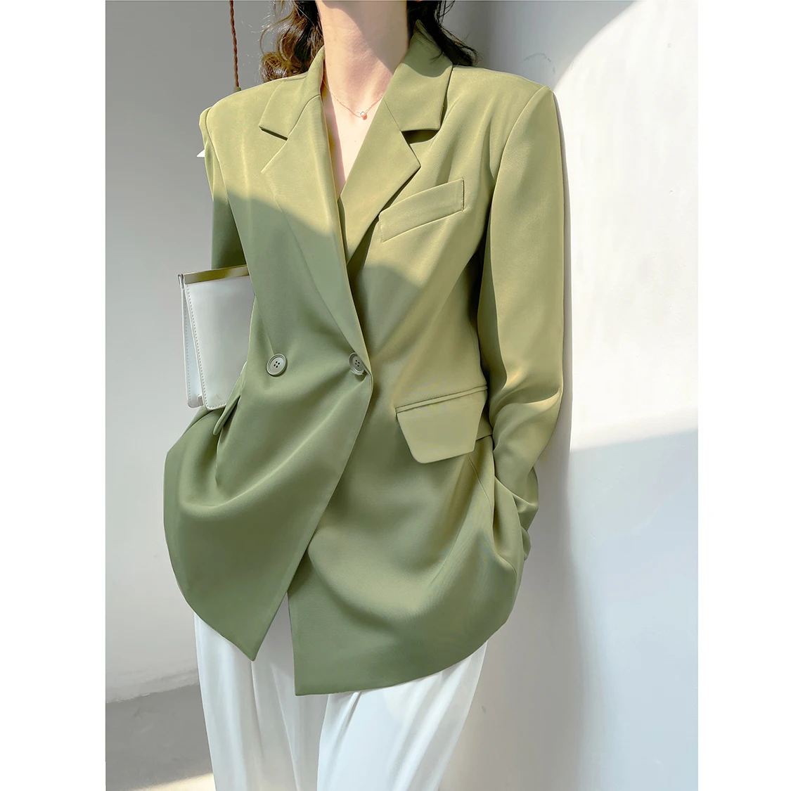 Women Suit Top Blazer Fashion Green New Loose Casual Spring Autumn 2022 Stylish Ladies Outwear