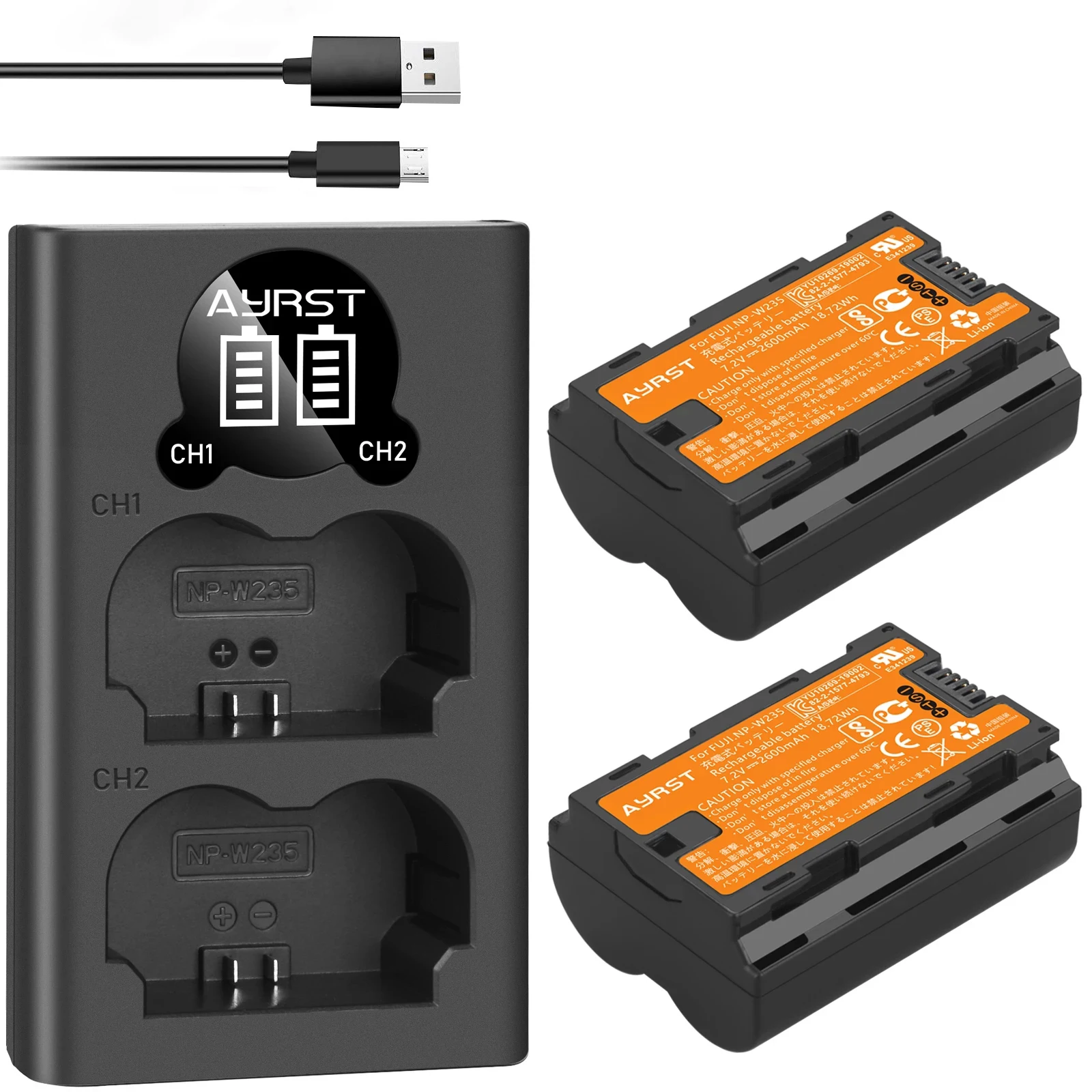 2 шт. батарея 2600 мАч NP-W235 NP W235 + двойное зарядное устройство с USB-кабелем для