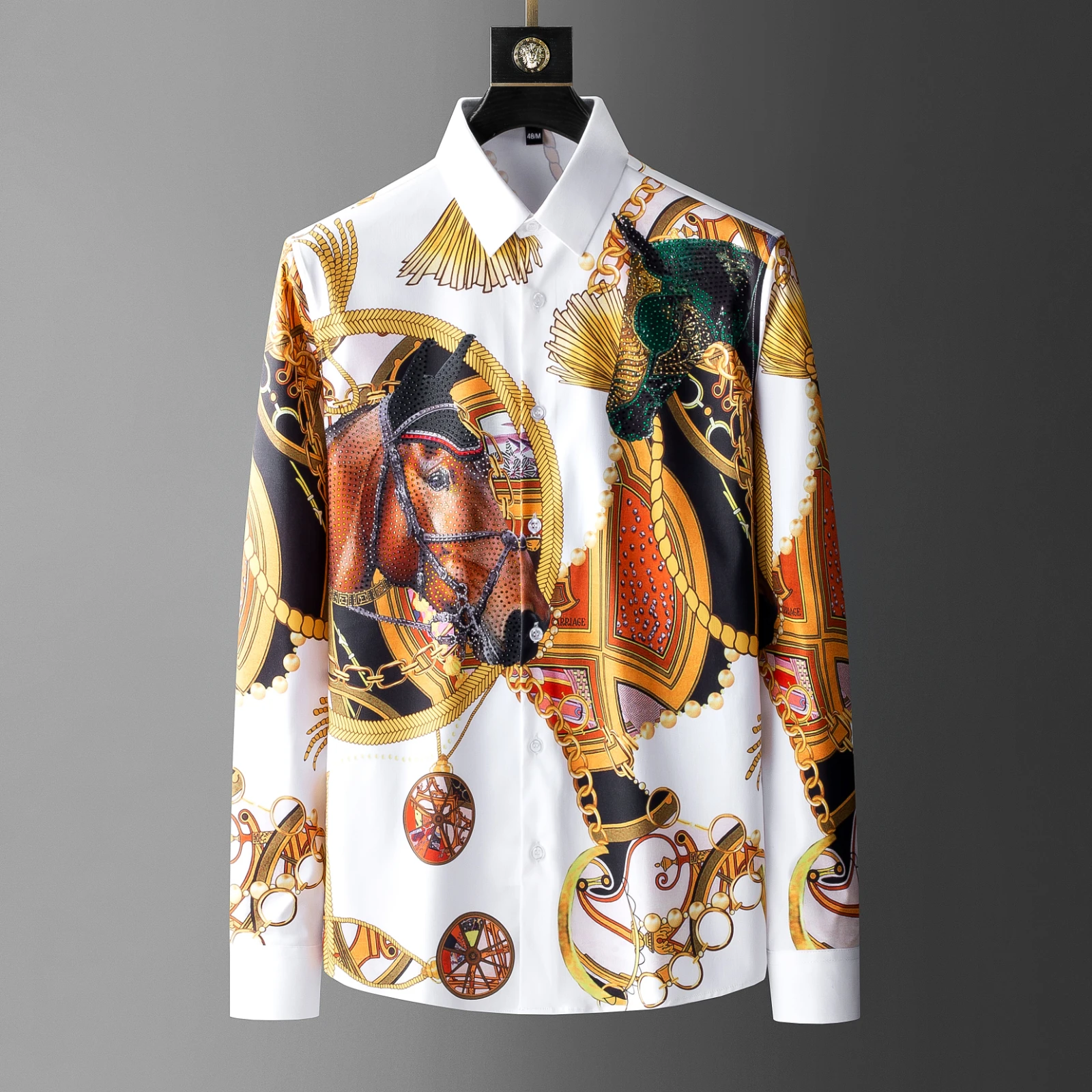 Роскошные животные со Стразами Рубашка мужская длинная Mouw Camisa рубашка Мужская