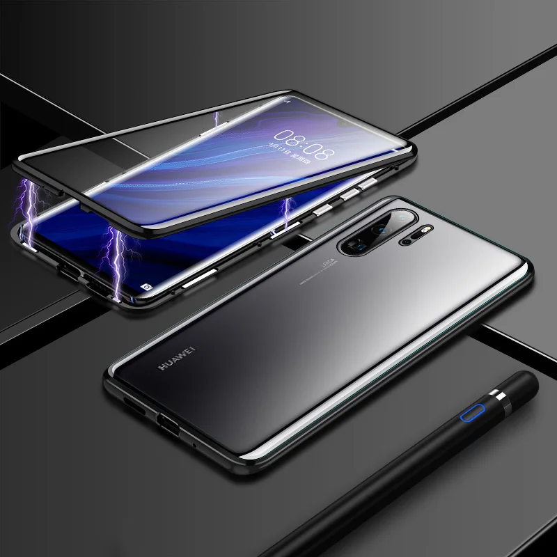 Black Металлический магнитный стеклянный чехол для huawei P20 P30 Lite P Smart Z Y6 Y7 Y9 Prime Honor 8X9X20 mate 30 Nova 3 3i 5i 5 Pro - Цвет: Black