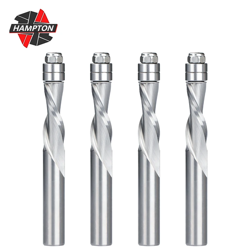 

1pc 1/2" Shank Two Flute Flush Trim Router Bit With Upper Bearing Compression Solid Carbide Spiral Milling Cutter CNC Router Bit