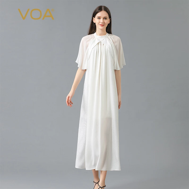 

Женское шелковое жаккардовое вечернее платье VOA, белое, с рукавом-бабочкой, свободное, повседневное, элегантное, летнее, AE968, 2021