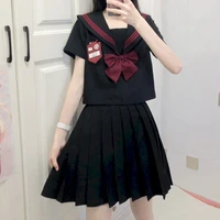 womens orthodox original basic jk uniform skirt black red three sailor suit japanese long sleeved short sleeved student suit jks