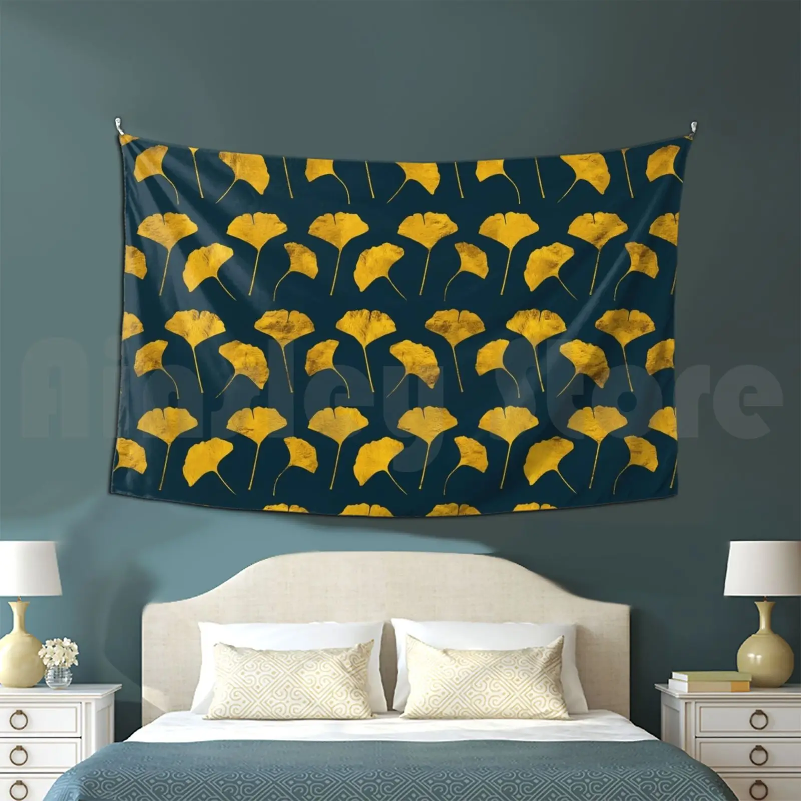 

Yellow Ginkgo Leaves Pattern Tapestry Living Room Bedroom Ginkgo Leaf Leaves Flower Pattern Nature Geometric