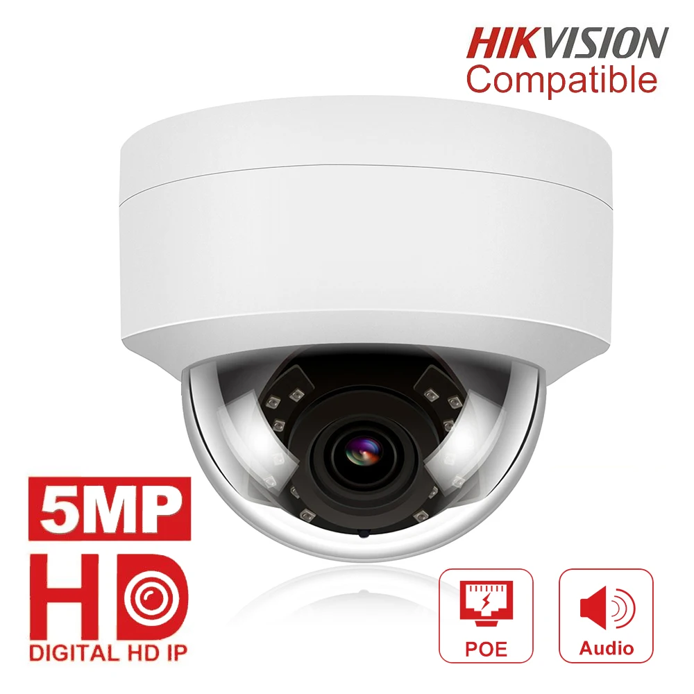 5MP POE IP Камера с микрофоном, аудио, IP камеры безопасности купол Камера открытый IP66 для дома и улицы ONVIF Совместимость Hikvision