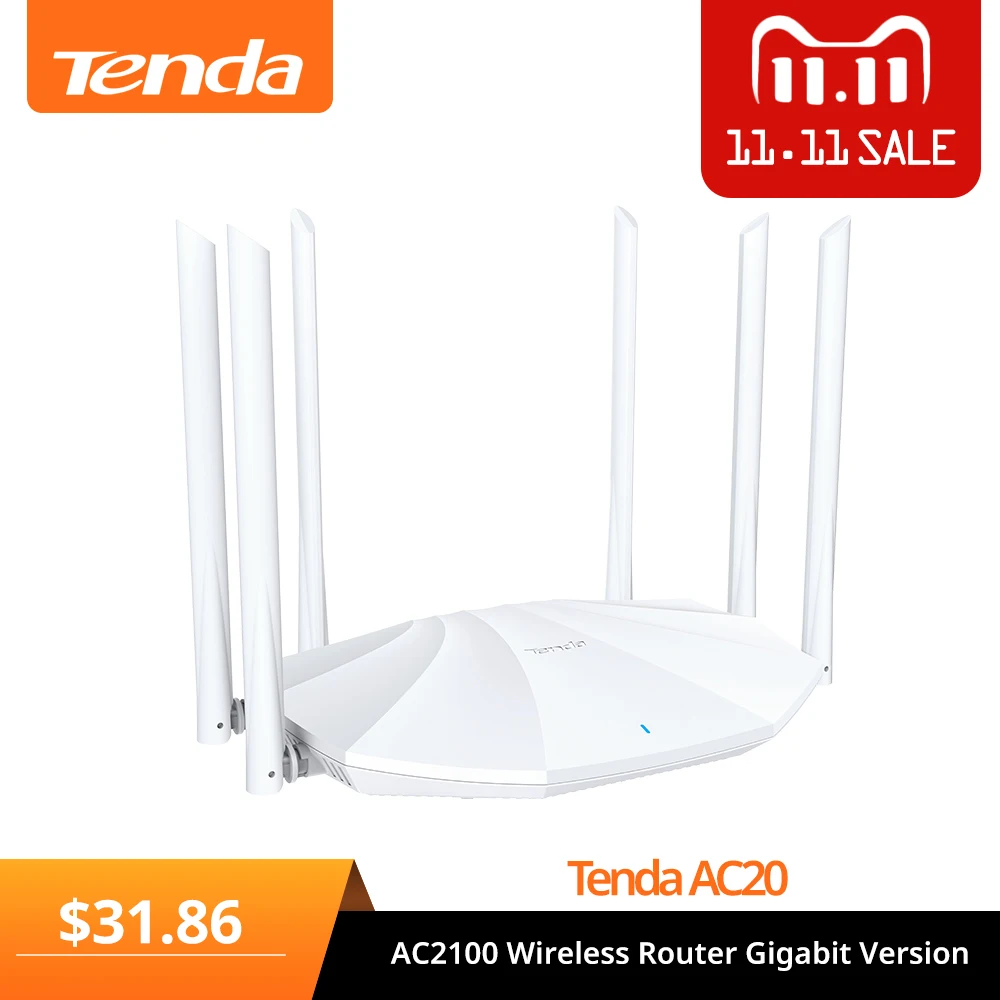 

Tenda AC20 AC2100 Wireless Router Gigabit Version Dual-Band 2.4G 5G 2033Mbps Wifi 128M RAM Coverage External Signal Repeater