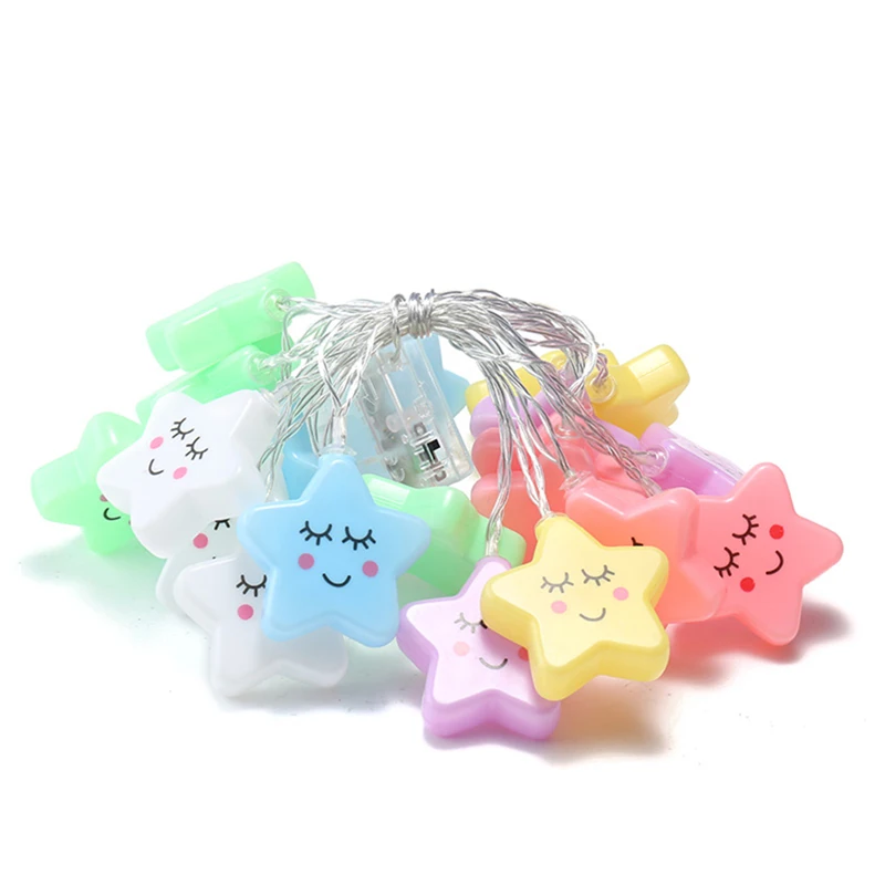 

1M 10 LED Garland Smile Stars String lights Gift for Kids Children Decors for Room Party New Year Christmas Tree Battery Powered