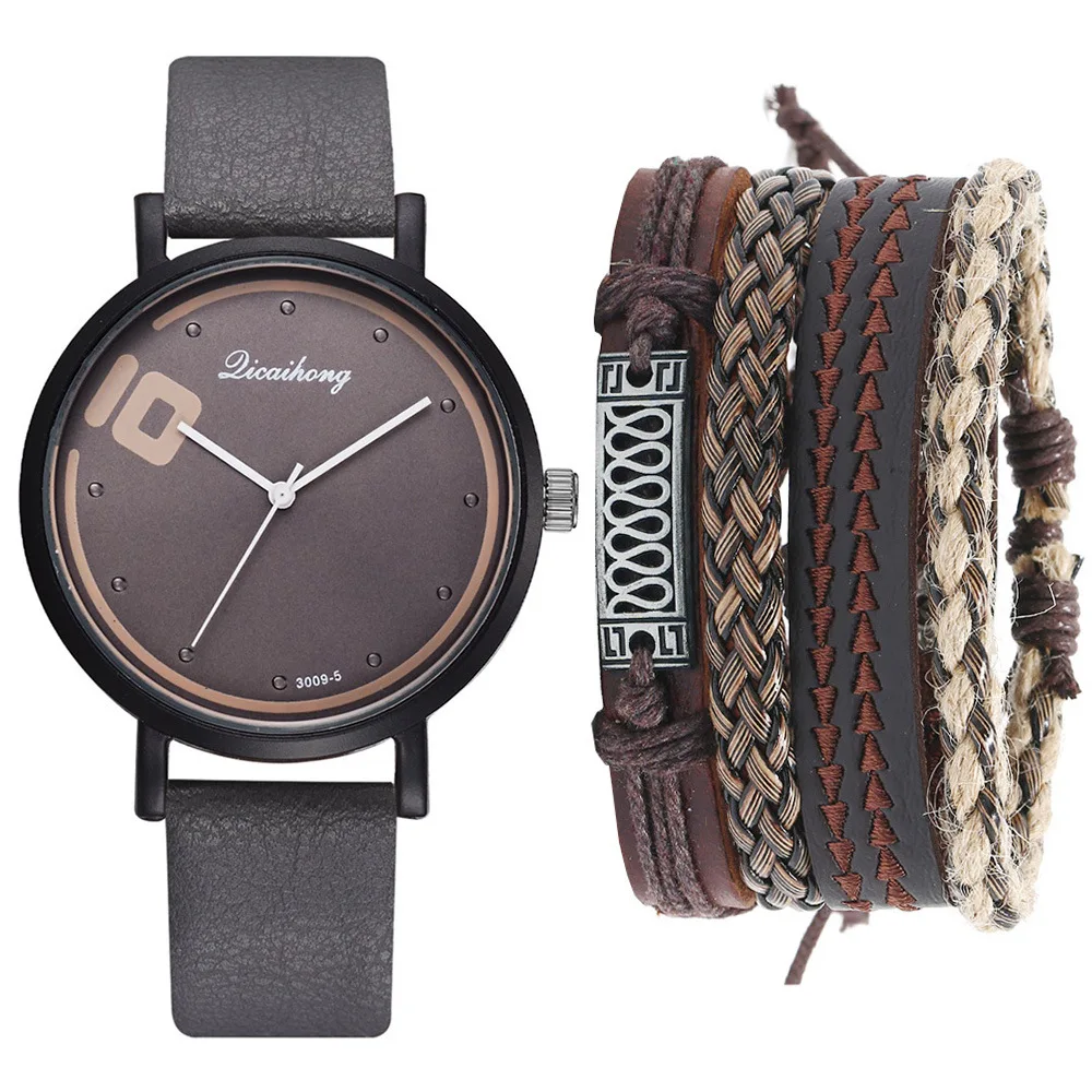 

Men's Fashion Simple Leather Belt Quartz Watch + Bracelet Set (5 Pieces) Watches for Men Mens Watches Top Brand Luxury