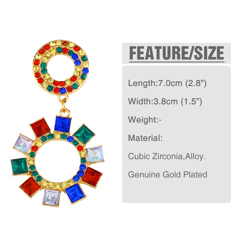 OCESRIO Роскошные позолоченные Кристальные серьги с камнями разноцветные