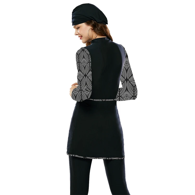 

2020 New Woman Muslim Swimwear One Piece 4 Piece Long Sleeve Burkini Islam Swimsuit Bikini Beachwear Swimwear Plus Size Tankini