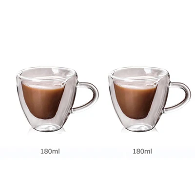 2 x 6 oz(180ml) ERMAKOVA Coffee Mug Double Walled Insulated Coffee Tea Beer Cup Glass Heart Shape Espresso Cappuccino Latte Milk Mug Drinkware - Цвет: 2 x 6 oz(180ml)