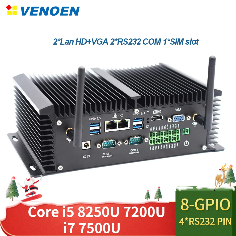 Мини автоматическое питание на компьютере Intel Core i5 i7 8250U 4500U 2* ddr4 32GB SIM 8-GPIO порт linux сервер wake on LAN маленький ПК 2,4G WiFi