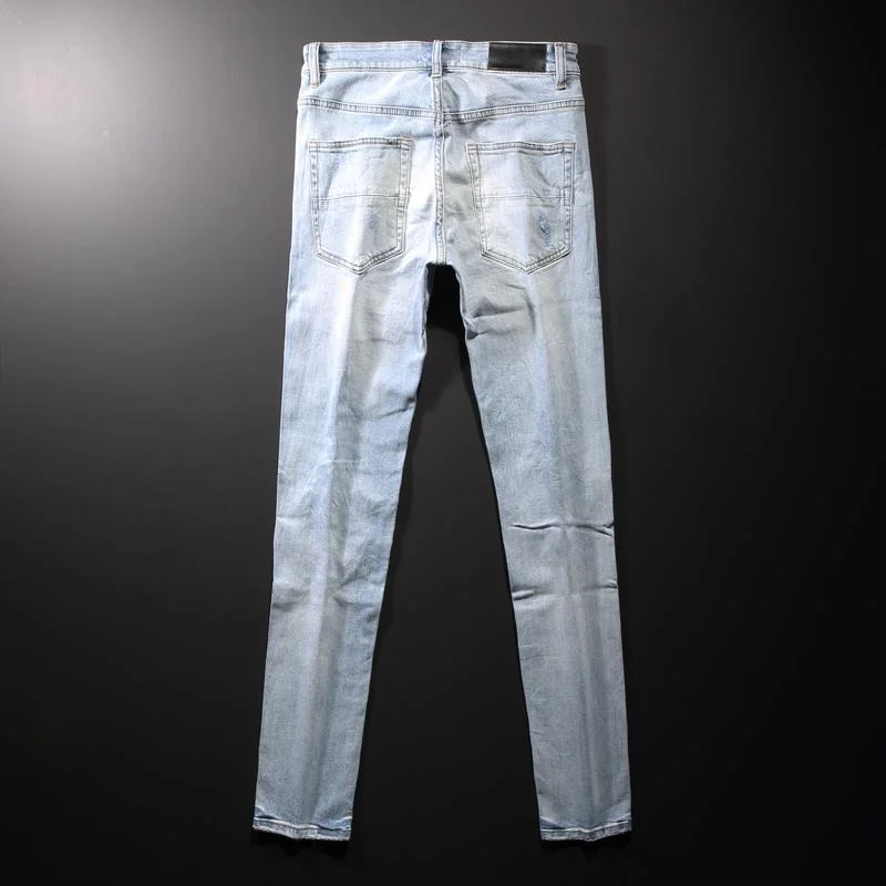 2021 весенние Легкие мужские джинсы модные рваные с дырками облегающие