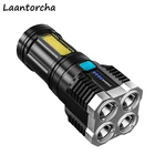 Мощный светодиодный фонарик с зарядкой от USB, Ультраяркий фонарь с четырьмя головками, уличные фонарики высокой мощности для кемпинга