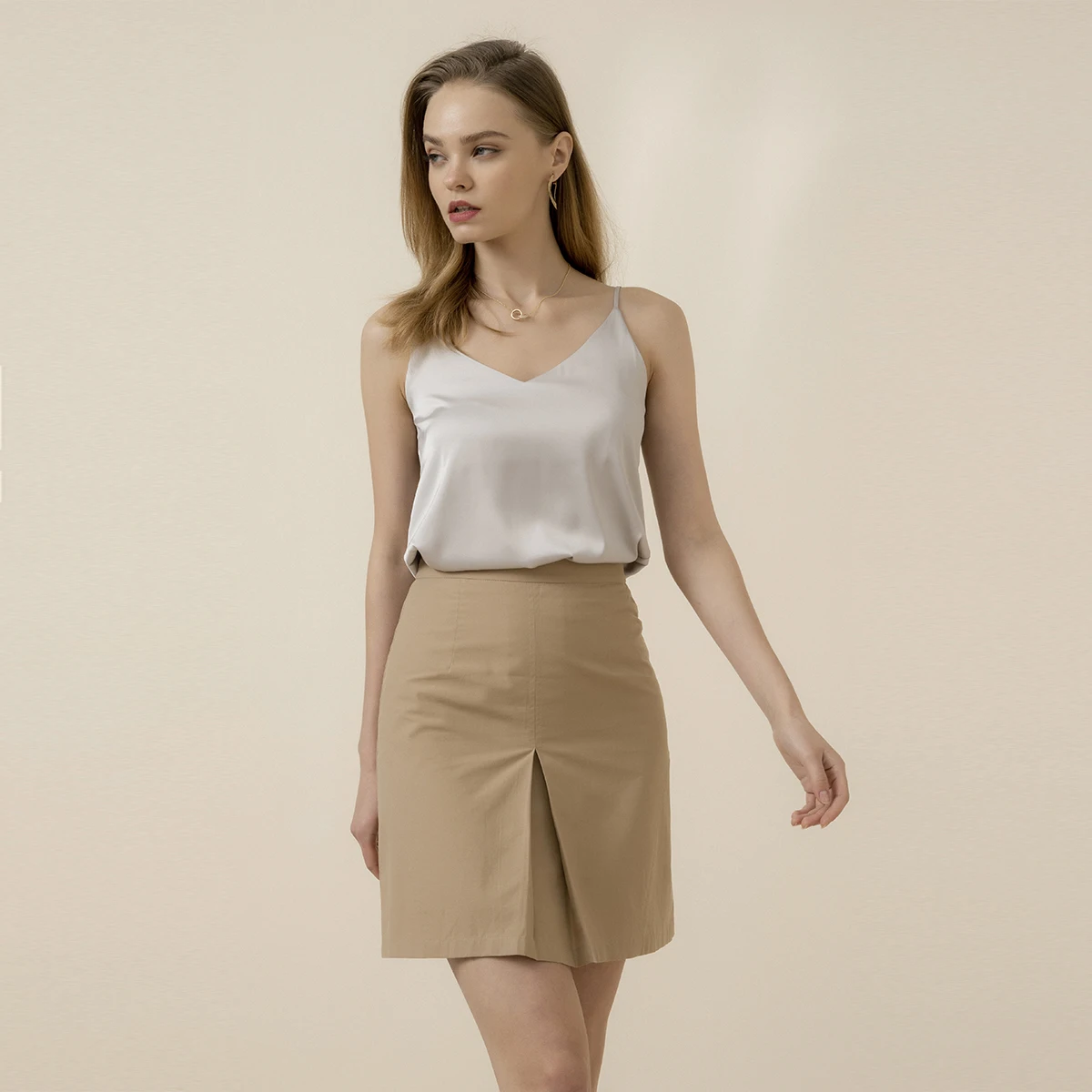 

Fashion all-match skirt 2021 summer new khaki a-line skirt waist was thinner short skirt female