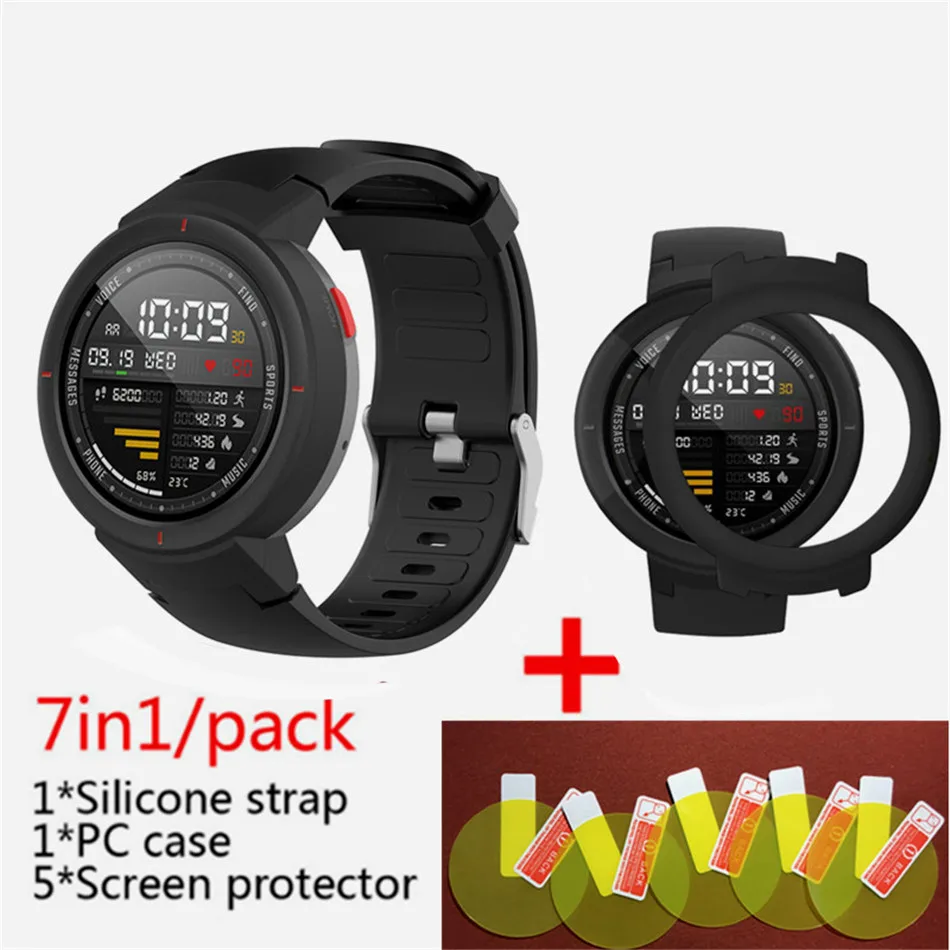 Black 5 7 в 1 для Huami Amazfit Verge ремешок силиконовые умные часы полоса+ verge рамка чехлы крышка оболочка+ amazfit Verge Защитная пленка для экрана - Цвет: Black 5
