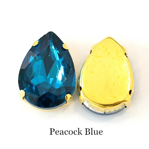 Peacock blue Teadrop стеклянные стразы для шитья страз с золотыми каплевидными каплями, много цветов, стразы для пришивания, свадебные украшения E7068 - Цвет: Peacock blue