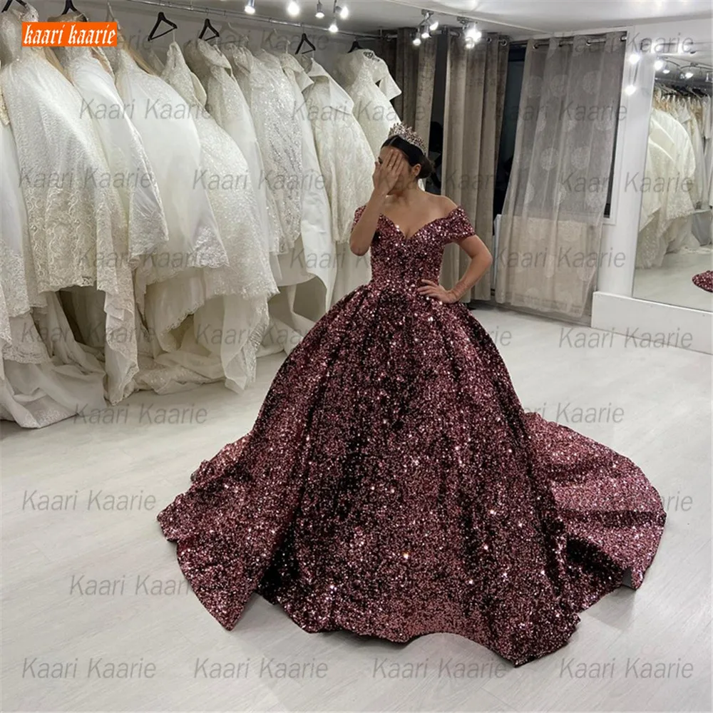 

Gorgeous Purple Wedding Dresses 2021 Lace Up Paillette Ball Gown robe de marie Bridal Dress Custom Made vestido de noiva