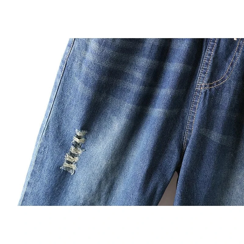 Модные женские джинсы размера плюс джинсовые Короткие Голубые Джинсы средней