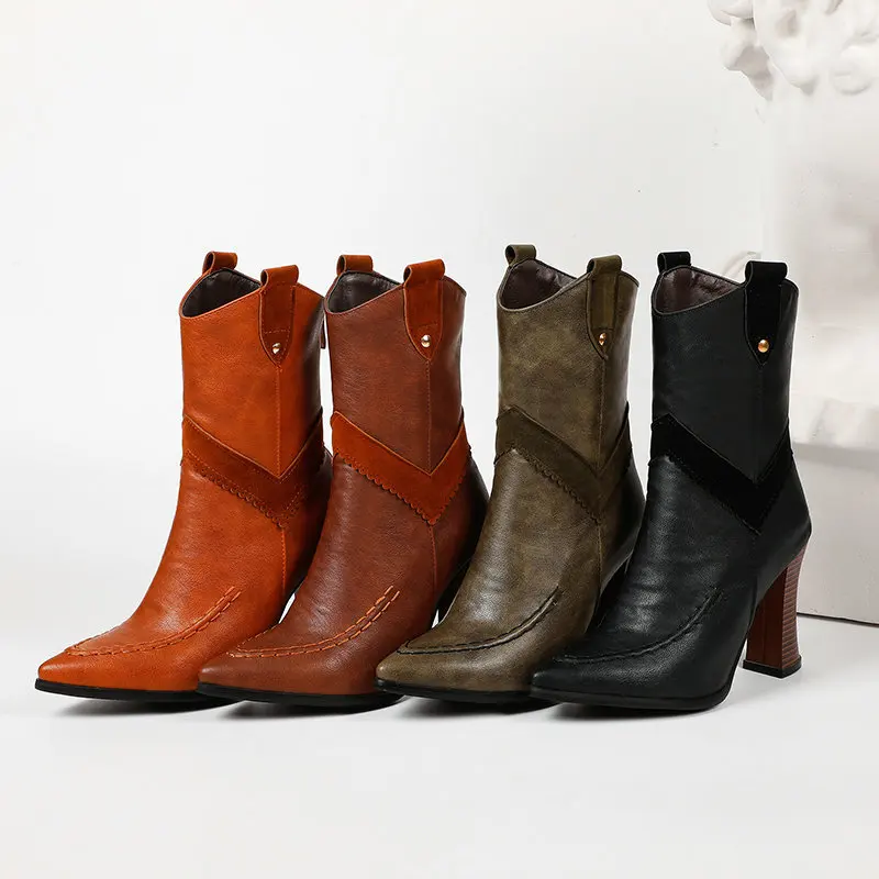 

Hjwsfdcai Retro Women Chunky Heel Personality Ankle Boots High Heel Ladies Zipper Short Boots Classic Comfortable Female Shoes