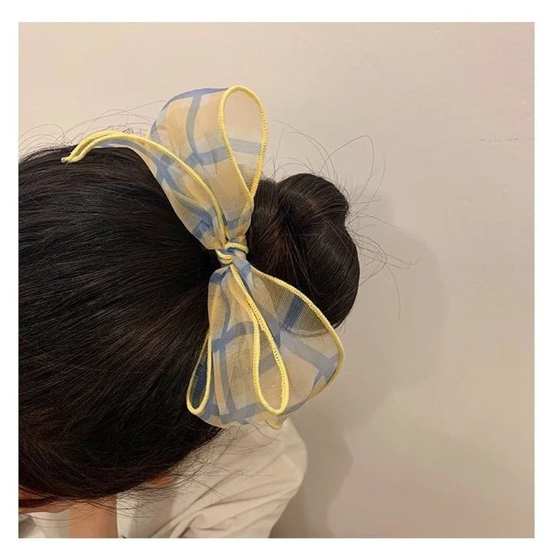 

Summer forest girl lattice mesh bow knot hair rope organza large intestine circle hair ring Korean version of small fresh ins
