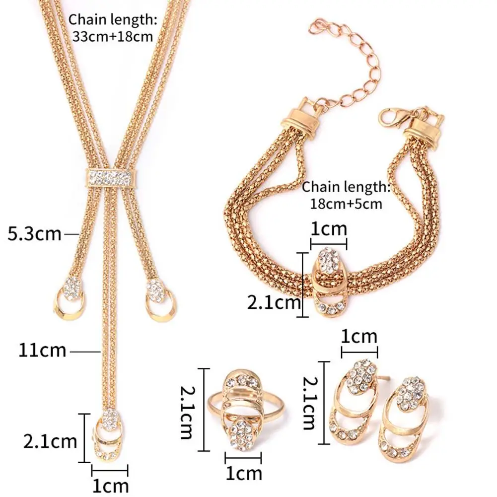 

Multilayer Rhinestone Pendant Necklace Earrings Bracelet Ring Bridal Jewelry Set