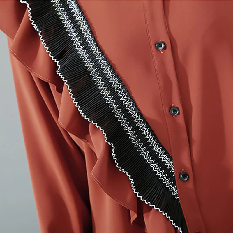 

Women's Korean Retro Base Mid-length Skirt 2021 Spring Ruffled Slim Slim Long-sleeved Shirt Dress W27