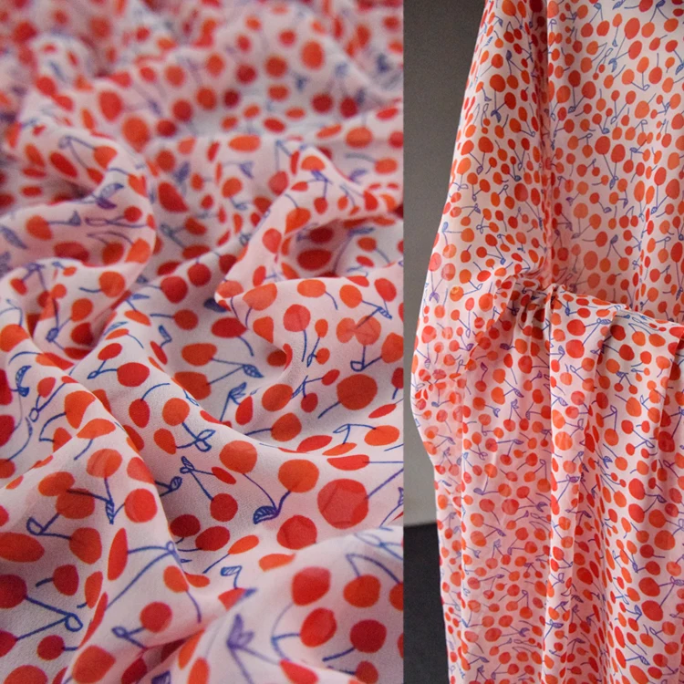 

50*148 см, белый фон, милая красная вишня, маленький цветочный шифон, ткань, платье, рубашка, одежда для девочек, ткань ручной работы «сделай сам...