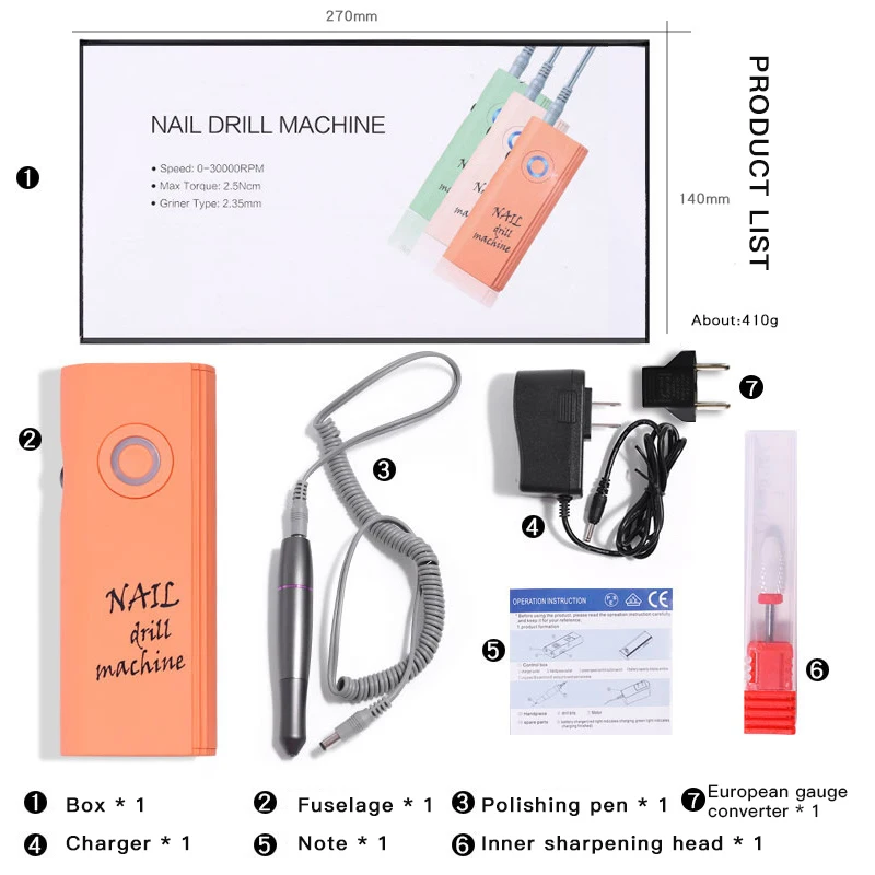 30000 об/мин Перезаряжаемые Портативный Электрический Фрезер для ногтей фрезер