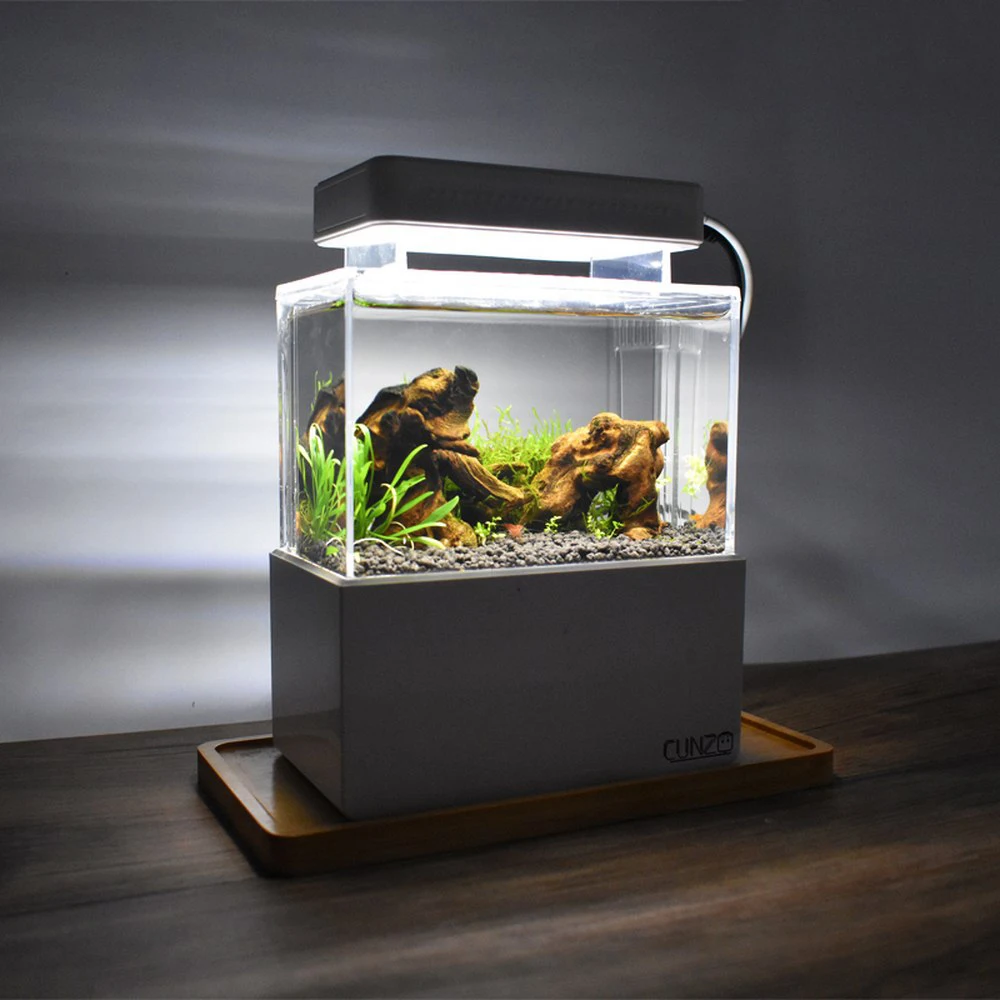 

Mini Betta Fish Tank Desktop Marine Aquaponic Aquarium Fishes Bowl With Water Fliter LED Light USB Air Pump Portable Decorations