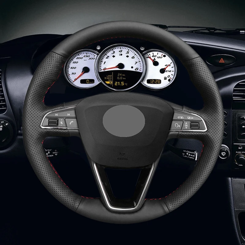 

Black Artificial Leather Car Steering Wheel Cover for Seat Leon 5F Mk3 2013-2019 Ibiza 6J Tarraco Arona Ateca