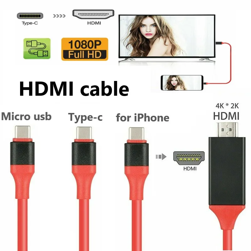 Кабель адаптер Type C HDMI для Hauwei Mate10 Pro S8 Micro Usb Hdmi кабель Samsung 1080P HDTV IPhone|Кабели HDMI| |