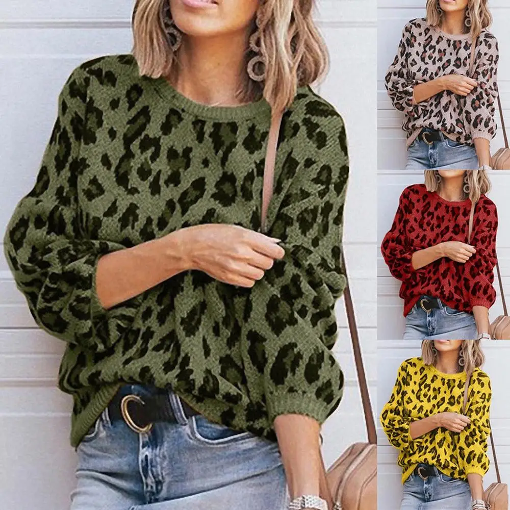 

Leopard Sweater Women Knit Pullovers Autumn winter Fashion 2019 Loose Knitwear Long Sleeve Casual Jumpers Ladies Tops sweater ED