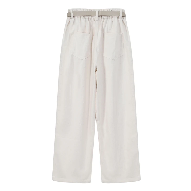 

FTLZZ Summer Women New Solid Color Wide Leg Pants Floor-length Casual Loose High Waistband Straight Denim Pants Female With Belt