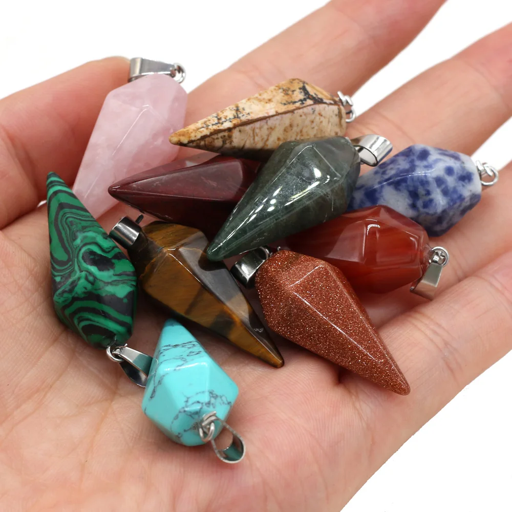 

Natural Semiprecious Stone Conical Turquoise Agate Malachite Crystal Pendant Jewelry Making DIY Necklace Earrings Accessories