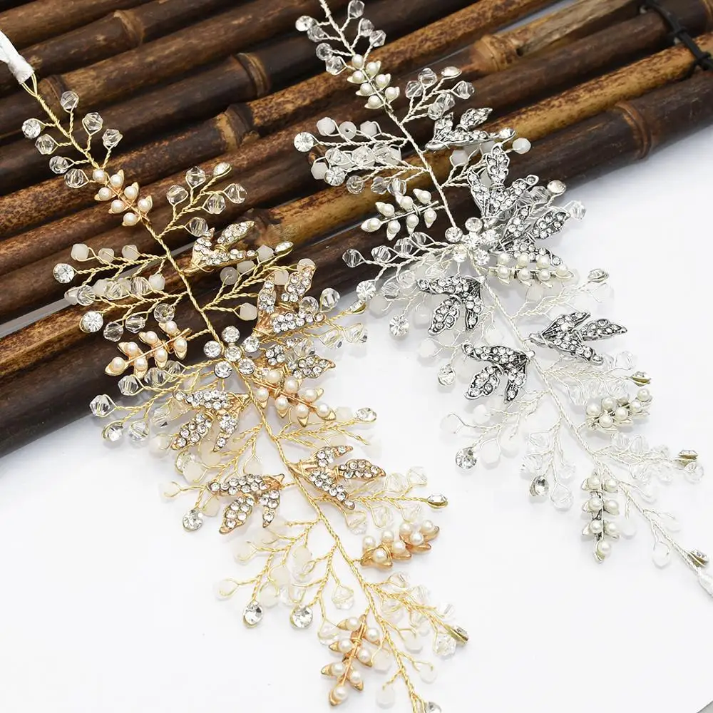 

Romantic Bridal Flower Leaf Pearl Crystal Headbands for Women Headpiece Headdress Party Head Jewelry Wedding Hair Accessories