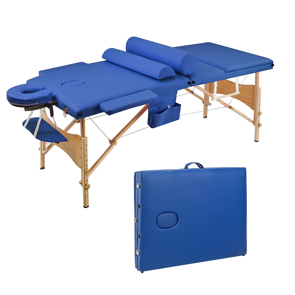 

3 Sections Folding Portable Beauty Massage Table Set 60CM Wide Blue 185cm * 60cm* 81cm (L x W x H)