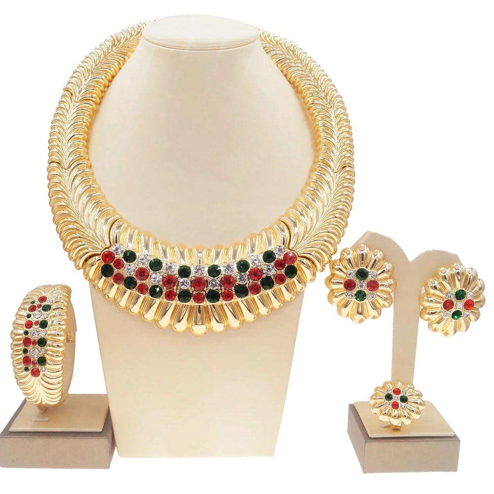 Оптовая продажа, набор ювелирных изделий Yulaili из 18-каратного итальянского золота для невесты, ожерелье, дизайнерские серьги, комплекты укра...