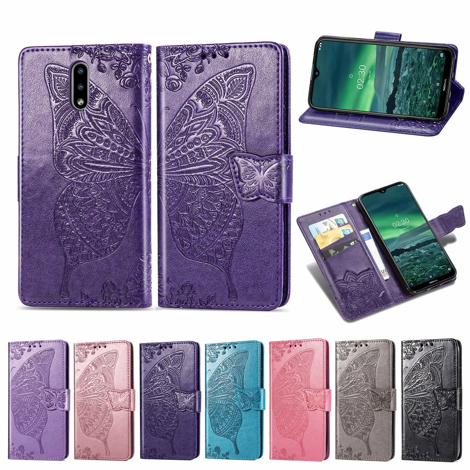 

Luxury Embossed Leather Case For Nokia G30 G20 X20 X10 7.2 6.2 5.4 3.4 2.4 2.3 1.3 With Card Pocket Invisible Kickstand Cases