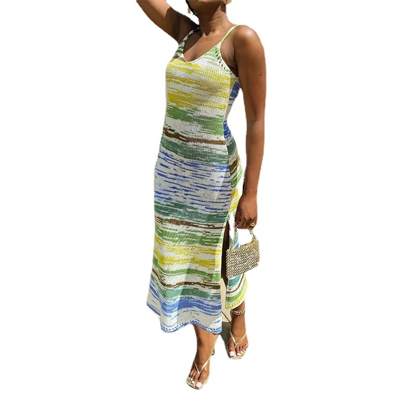 

Ins Fashion Women's Wool Contrast Slim Slim Strap Dress Long skirt 2021 New