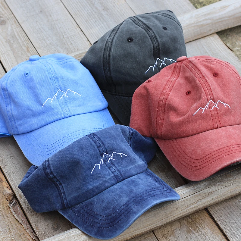 

2021 New mountain peak embroidery cap outdoor leisure Washed Baseball Caps Adjustable Hip Hop hat 100%Cotton Women Man hats