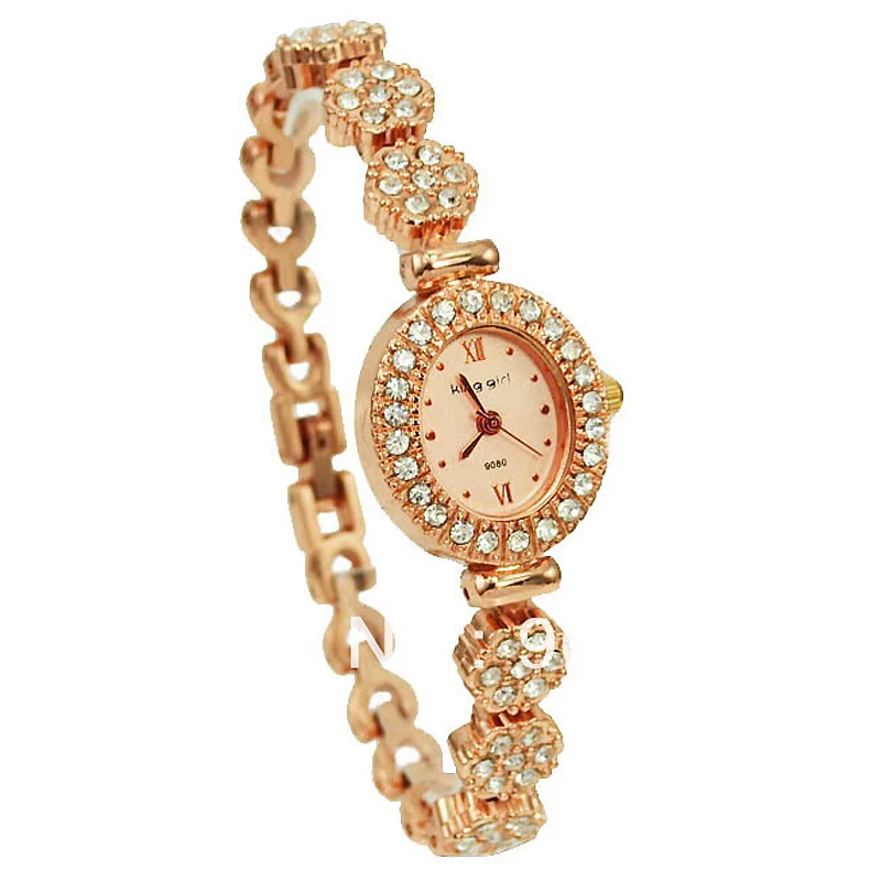 Роскошные часы розового золота Женские полностью Кристальные кварцевые женские